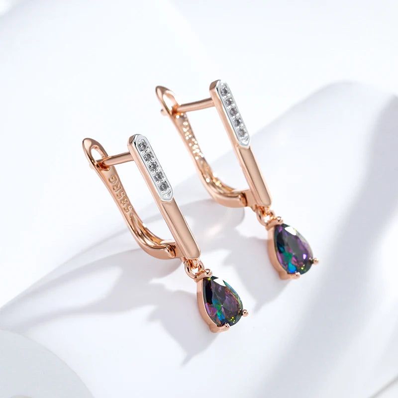 Vibrant Long Drop Earrings with Natural Zircon in 585 Rose Gold and Silver Blend