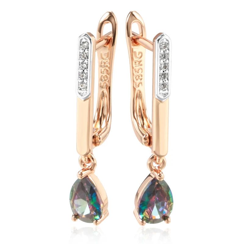 Vibrant Long Drop Earrings with Natural Zircon in 585 Rose Gold and Silver Blend