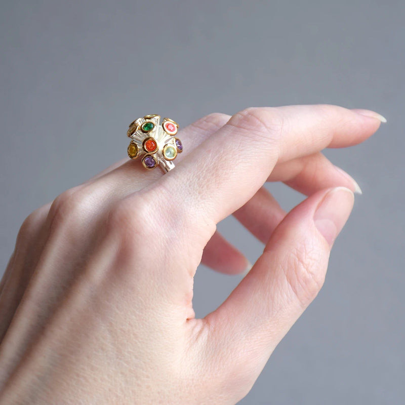 Vibrant Multi-Color Zirconia Flower Cocktail Ring – Elegant Neo-Gothic Design