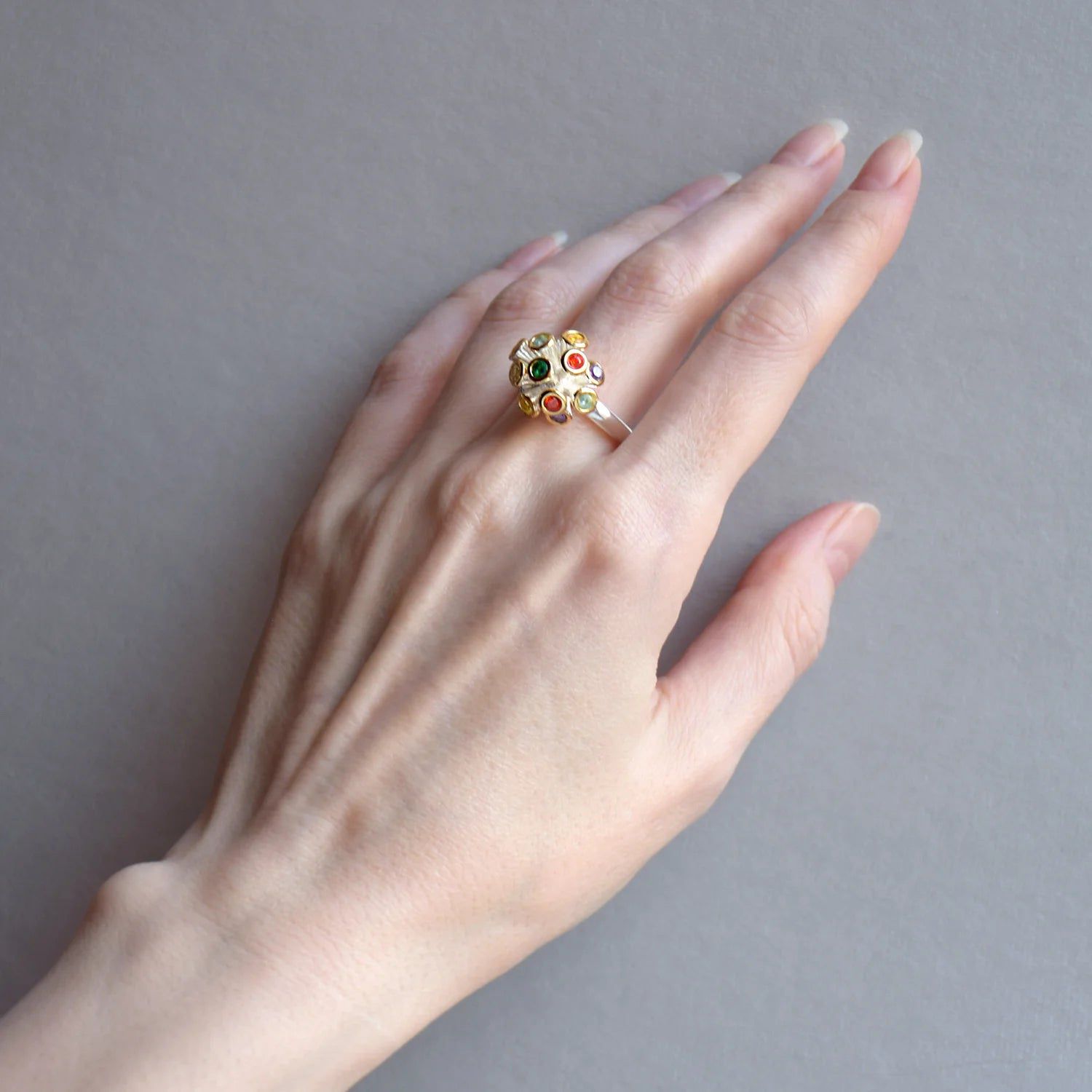 Vibrant Multi-Color Zirconia Flower Cocktail Ring – Elegant Neo-Gothic Design