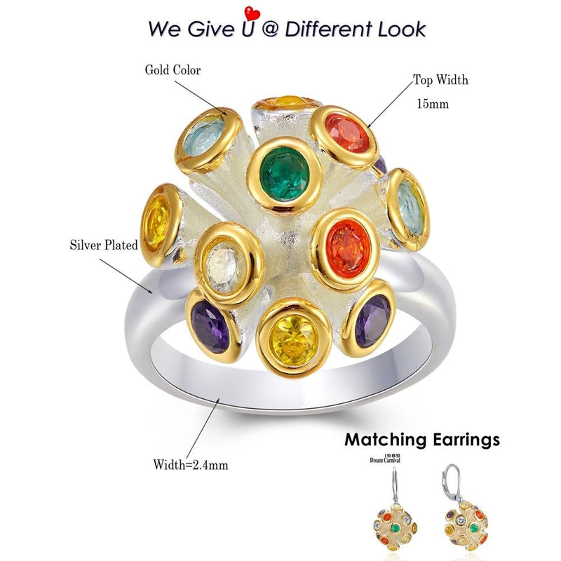 Vibrant Multi-Color Zirconia Flower Cocktail Ring – Elegant Neo-Gothic Design