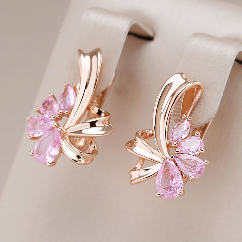 Vibrant Pink Zircon Drop Earrings in Vintage Rose Gold Finish