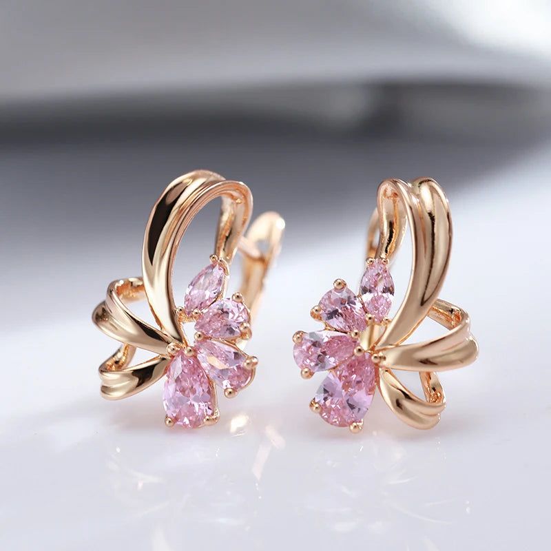 Vibrant Pink Zircon Drop Earrings in Vintage Rose Gold Finish