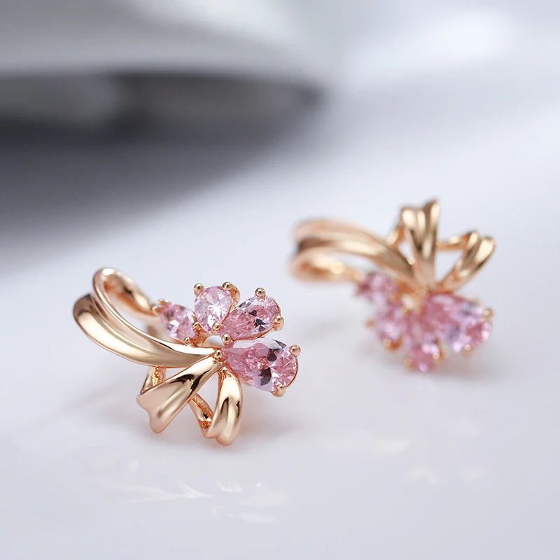 Vibrant Pink Zircon Drop Earrings in Vintage Rose Gold Finish