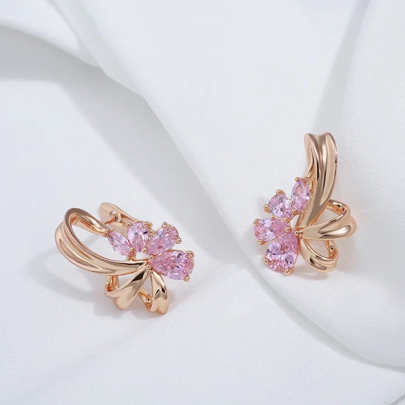 Vibrant Pink Zircon Drop Earrings in Vintage Rose Gold Finish