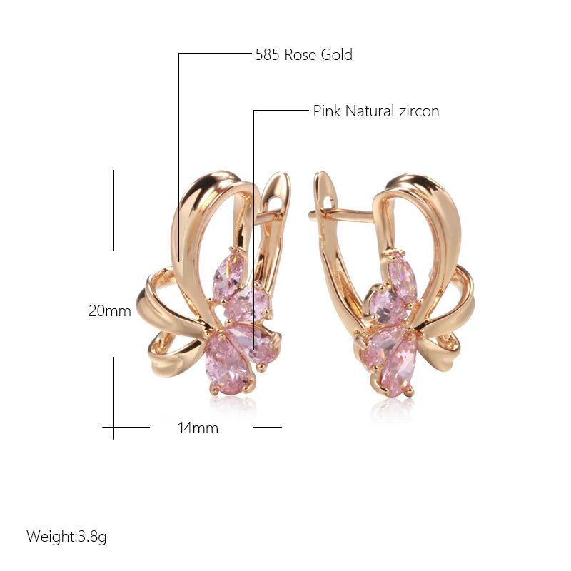 Vibrant Pink Zircon Drop Earrings in Vintage Rose Gold Finish