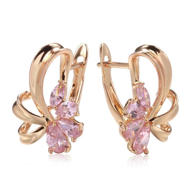 Vibrant Pink Zircon Drop Earrings in Vintage Rose Gold Finish