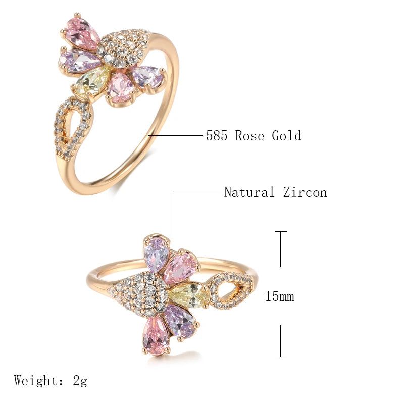 Vibrant Rose Gold Color Zircon Cocktail Ring with Floral Design – Fashionable Crystal Jewelry