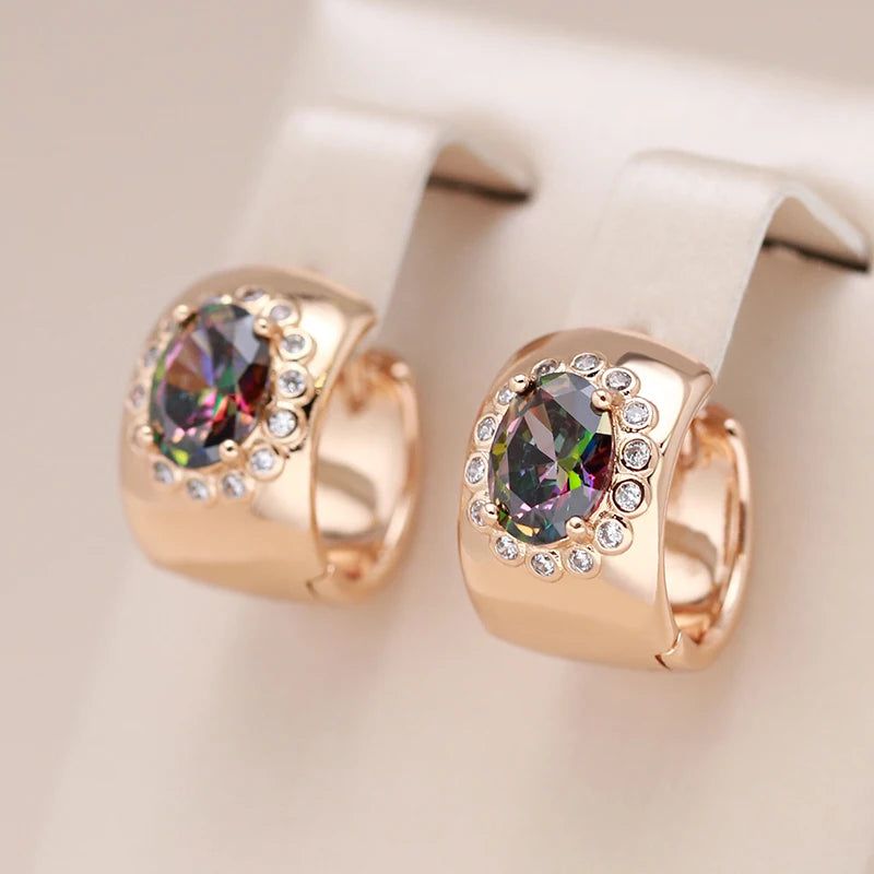 Vibrant Rose Gold Drop Earrings with Natural Zircon Accents - Trendy Fashion Jewelry