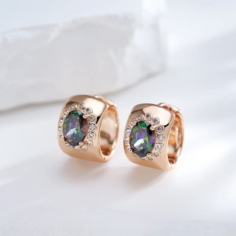 Vibrant Rose Gold Drop Earrings with Natural Zircon Accents - Trendy Fashion Jewelry