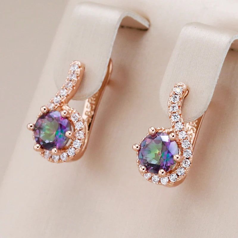 Vibrant Round Natural Zircon Earrings in 585 Rose Gold - Trendy and Elegant Jewelry