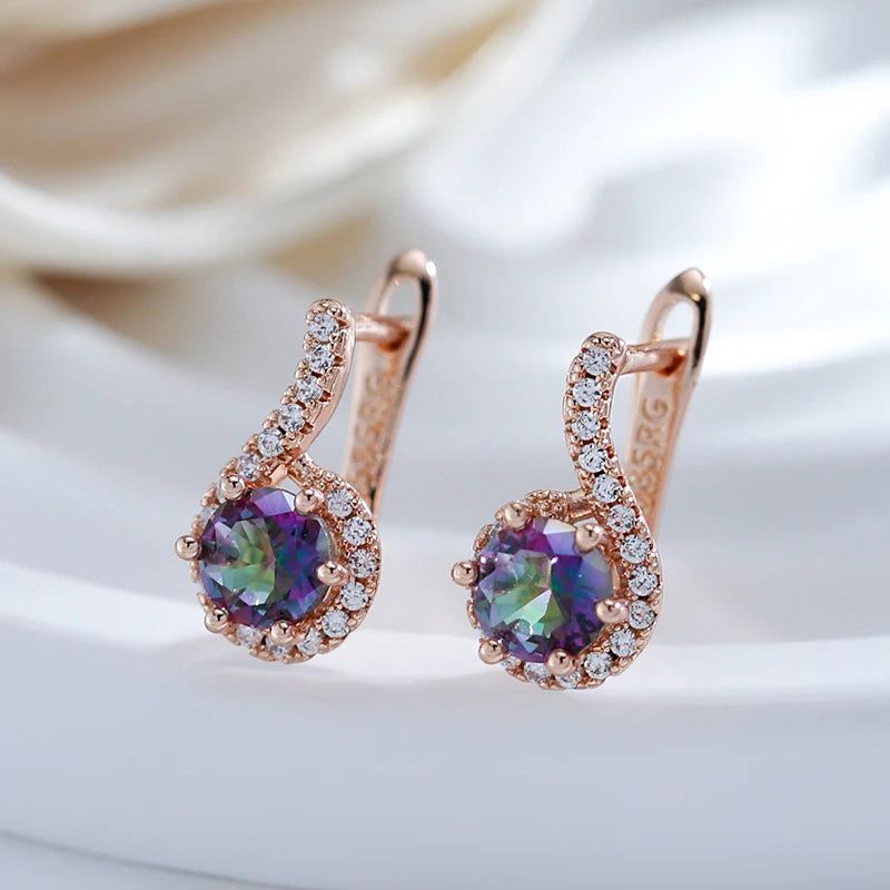 Vibrant Round Natural Zircon Earrings in 585 Rose Gold - Trendy and Elegant Jewelry