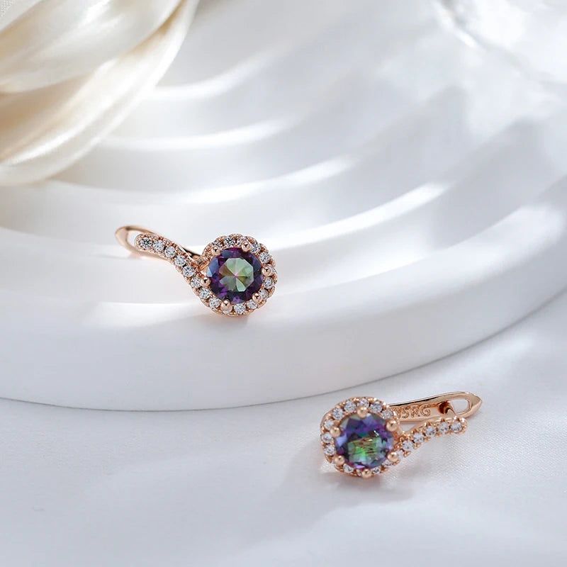 Vibrant Round Natural Zircon Earrings in 585 Rose Gold - Trendy and Elegant Jewelry