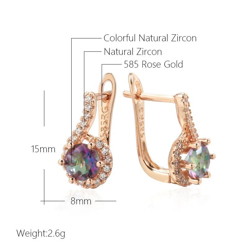 Vibrant Round Natural Zircon Earrings in 585 Rose Gold - Trendy and Elegant Jewelry