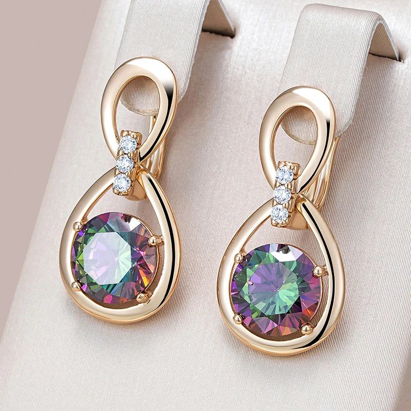 Vibrant Water Drop Zircon Earrings in Elegant 585 Rose Gold Finish