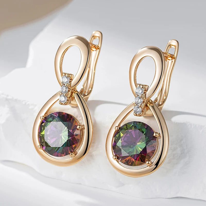 Vibrant Water Drop Zircon Earrings in Elegant 585 Rose Gold Finish