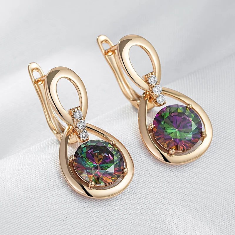 Vibrant Water Drop Zircon Earrings in Elegant 585 Rose Gold Finish