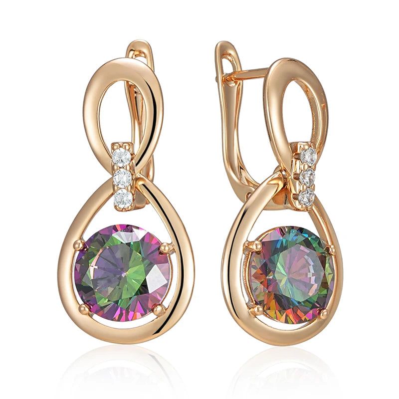 Vibrant Water Drop Zircon Earrings in Elegant 585 Rose Gold Finish