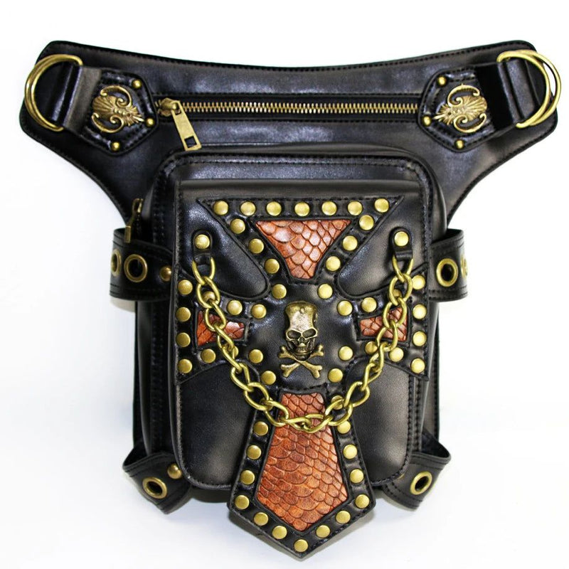 Victorian Steampunk Skull Waist Leg Bag - Unisex Motorcycle Thigh Pack for Festivals and Casual Wear