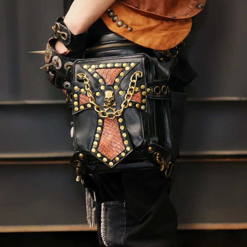 Victorian Steampunk Skull Waist Leg Bag - Unisex Motorcycle Thigh Pack for Festivals and Casual Wear