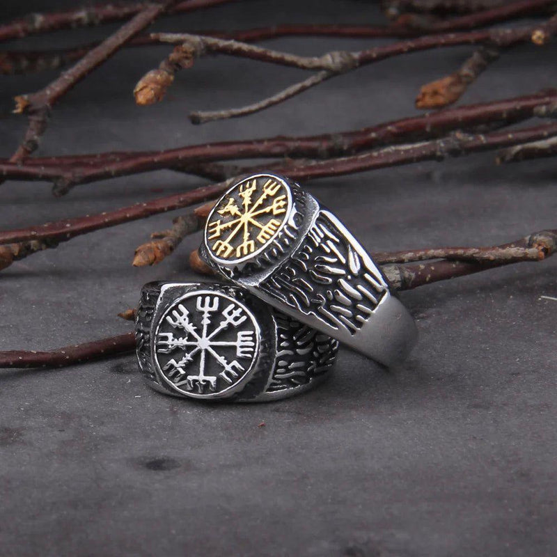 Viking Compass Ring in Stainless Steel - Trendy Hip Hop Rock Punk Jewelry for Men and Women