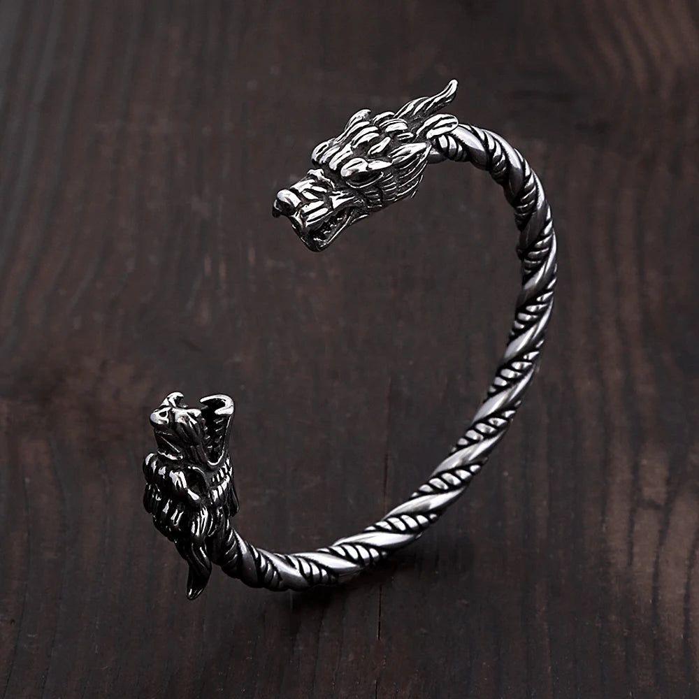 Viking Dragon Head Stainless Steel Bracelet - Unisex Punk Fashion Cuff Jewelry