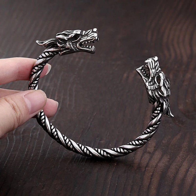 Viking Dragon Head Stainless Steel Bracelet - Unisex Punk Fashion Cuff Jewelry