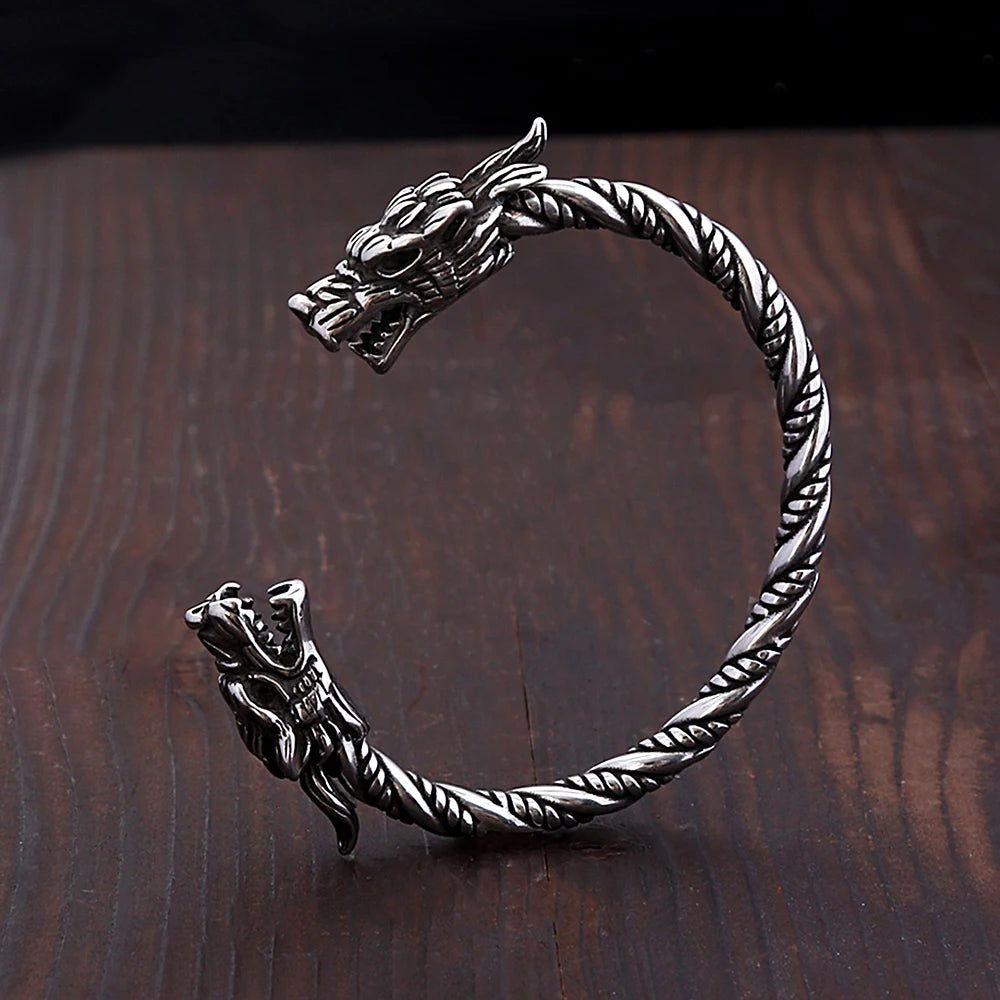 Viking Dragon Head Stainless Steel Bracelet - Unisex Punk Fashion Cuff Jewelry