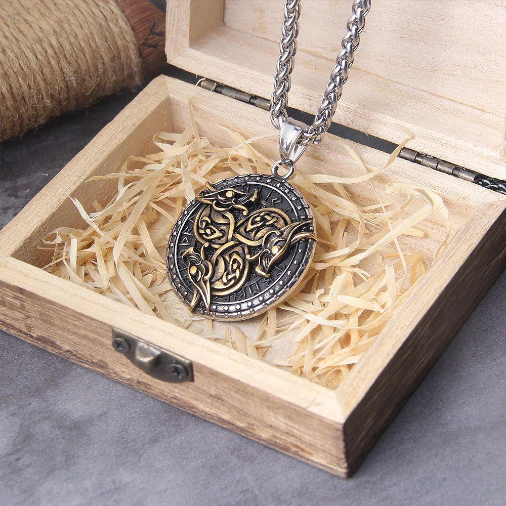 Viking Dragon Runes Unisex Stainless Steel Necklace Pendant - Unique Birthday Gift & Wholesale