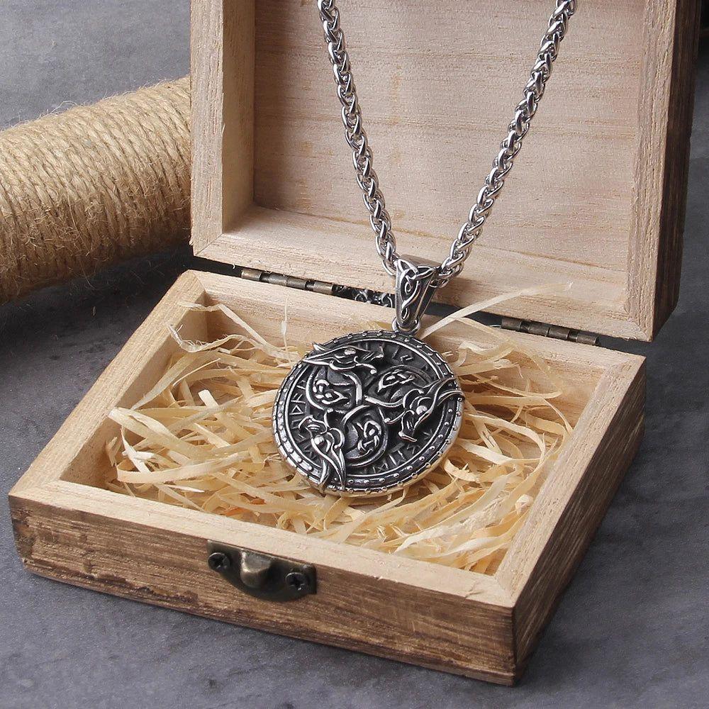 Viking Dragon Runes Unisex Stainless Steel Necklace Pendant - Unique Birthday Gift & Wholesale