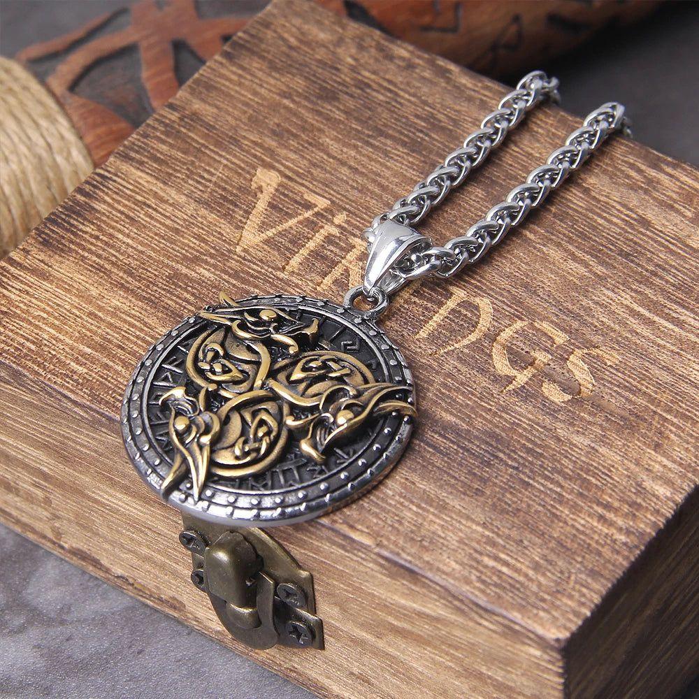 Viking Dragon Runes Unisex Stainless Steel Necklace Pendant - Unique Birthday Gift & Wholesale