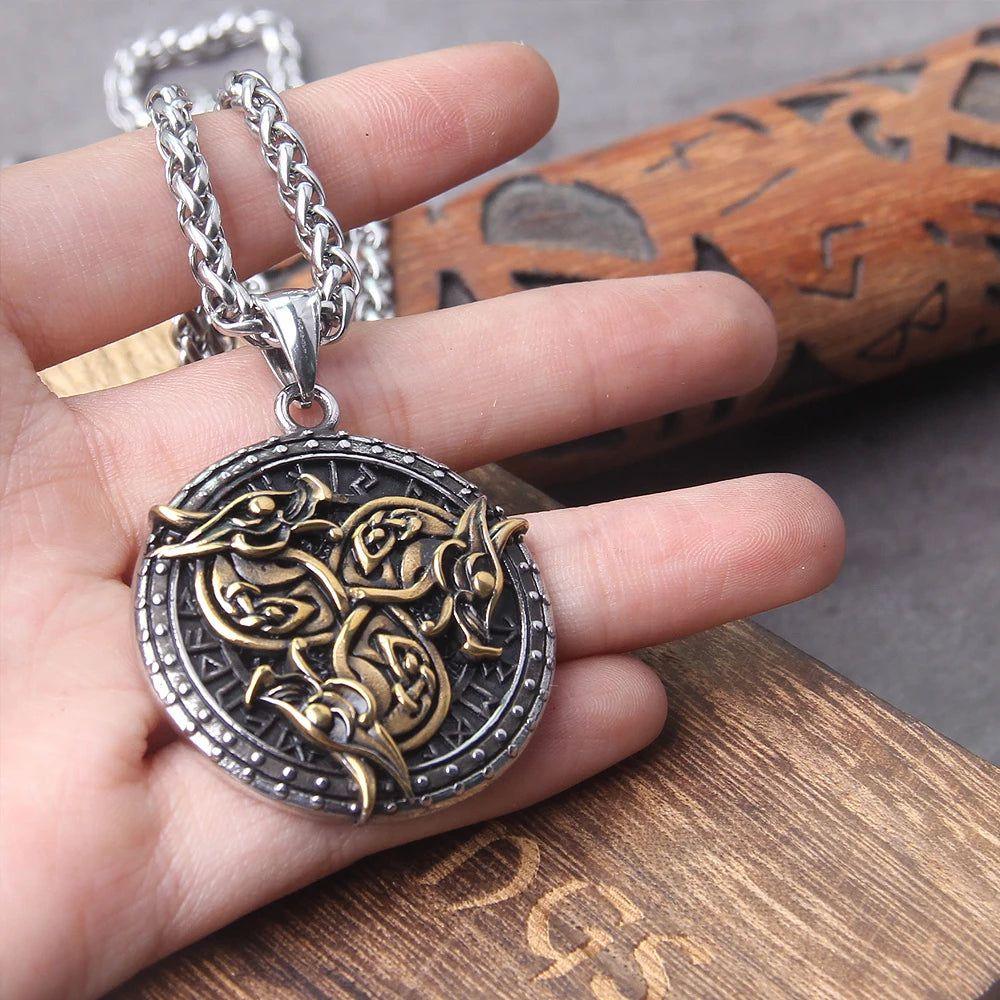 Viking Dragon Runes Unisex Stainless Steel Necklace Pendant - Unique Birthday Gift & Wholesale