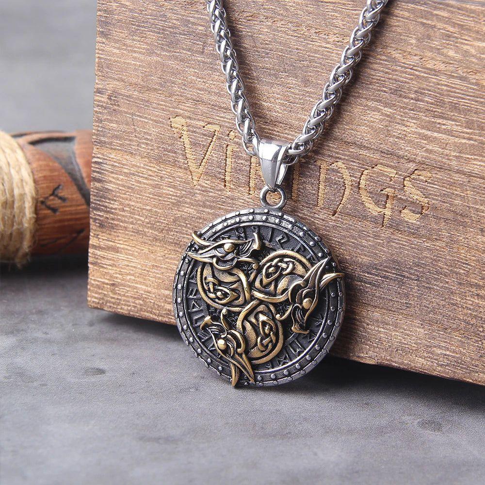 Viking Dragon Runes Unisex Stainless Steel Necklace Pendant - Unique Birthday Gift & Wholesale