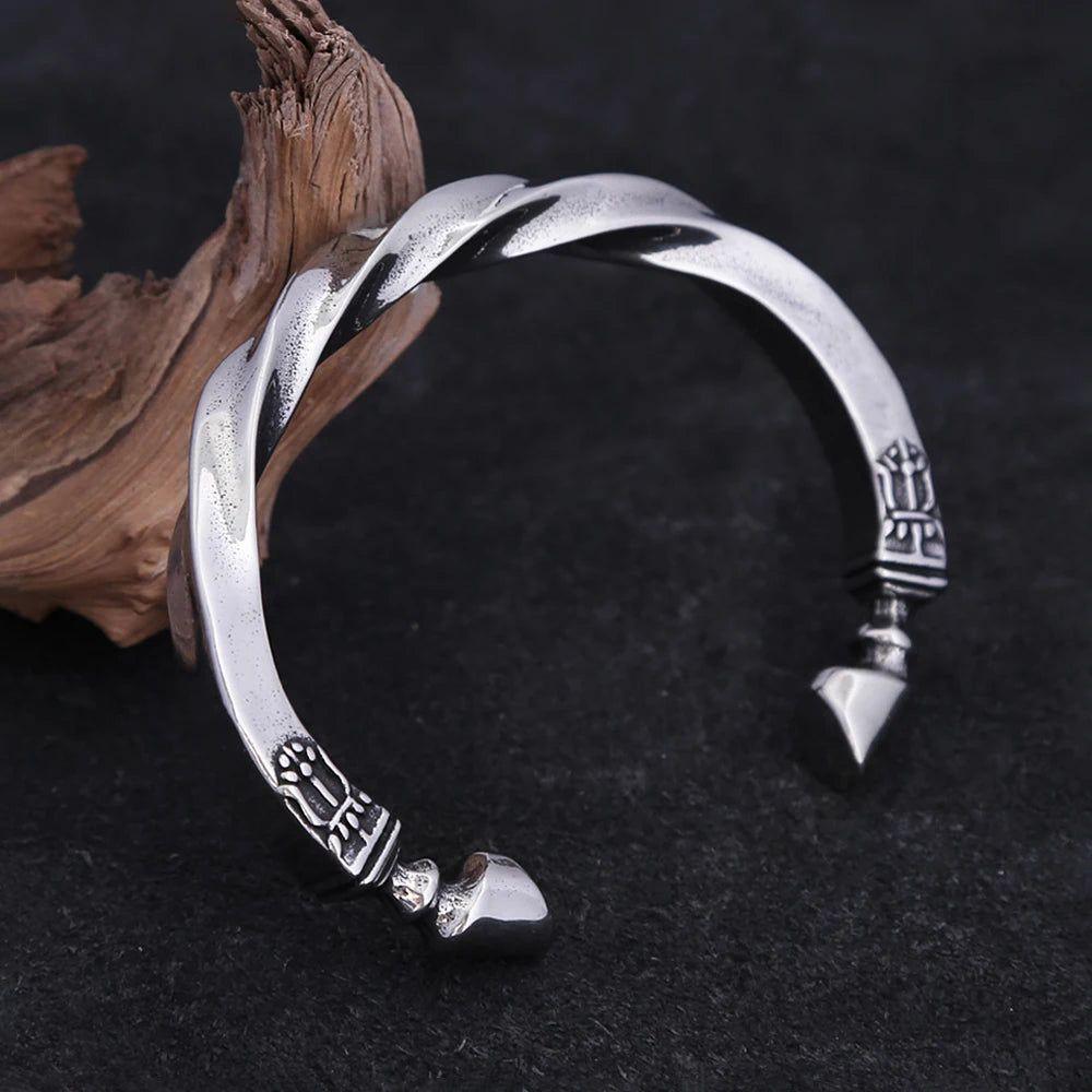 Viking-Inspired Adjustable Stainless Steel Cuff Bangles for Men - Silver War Horse Hoof Bracelet Amulet Jewelry