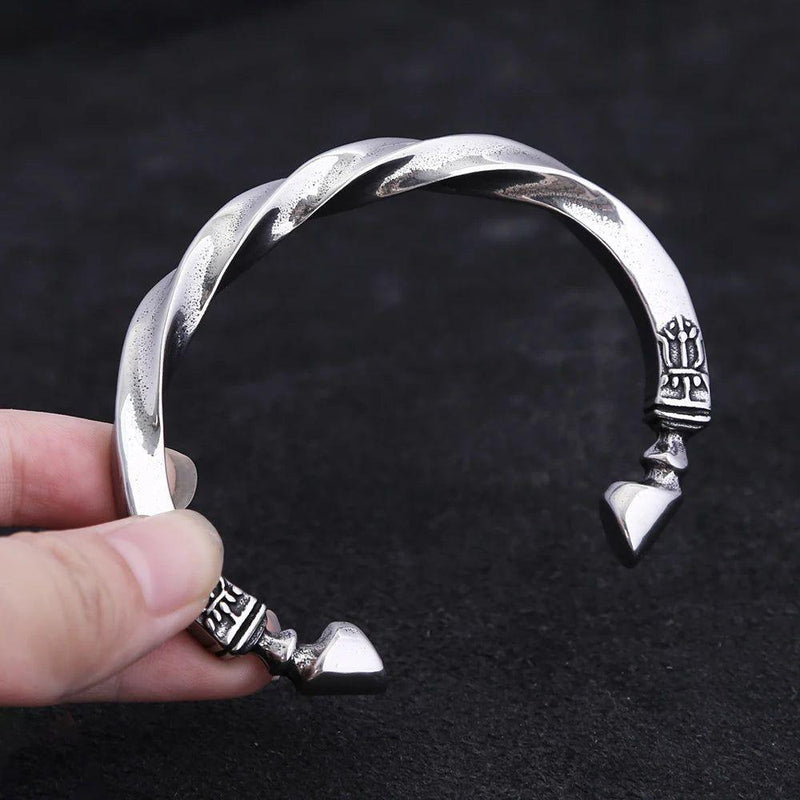 Viking-Inspired Adjustable Stainless Steel Cuff Bangles for Men - Silver War Horse Hoof Bracelet Amulet Jewelry