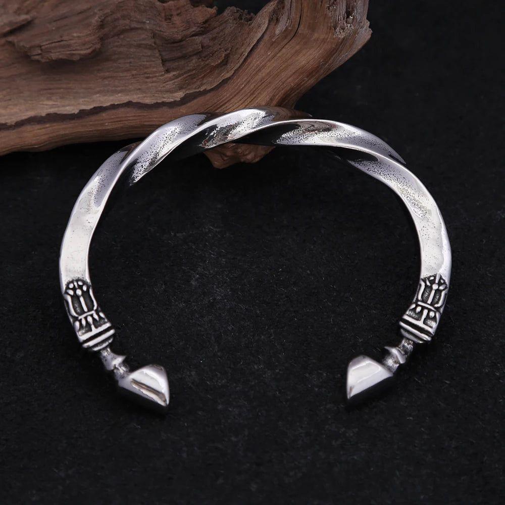 Viking-Inspired Adjustable Stainless Steel Cuff Bangles for Men - Silver War Horse Hoof Bracelet Amulet Jewelry