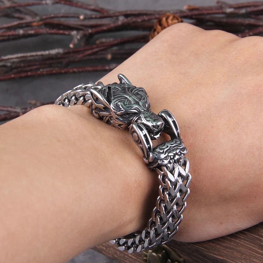 Viking-Inspired Stainless Steel Bear Head Bracelet for Men - Biker Punk Jewelry