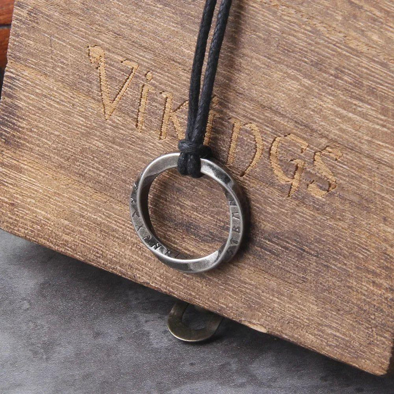 Viking Rune Inspired Stainless Steel Pendant Necklace for Men - Vintage Concentric Ring Design