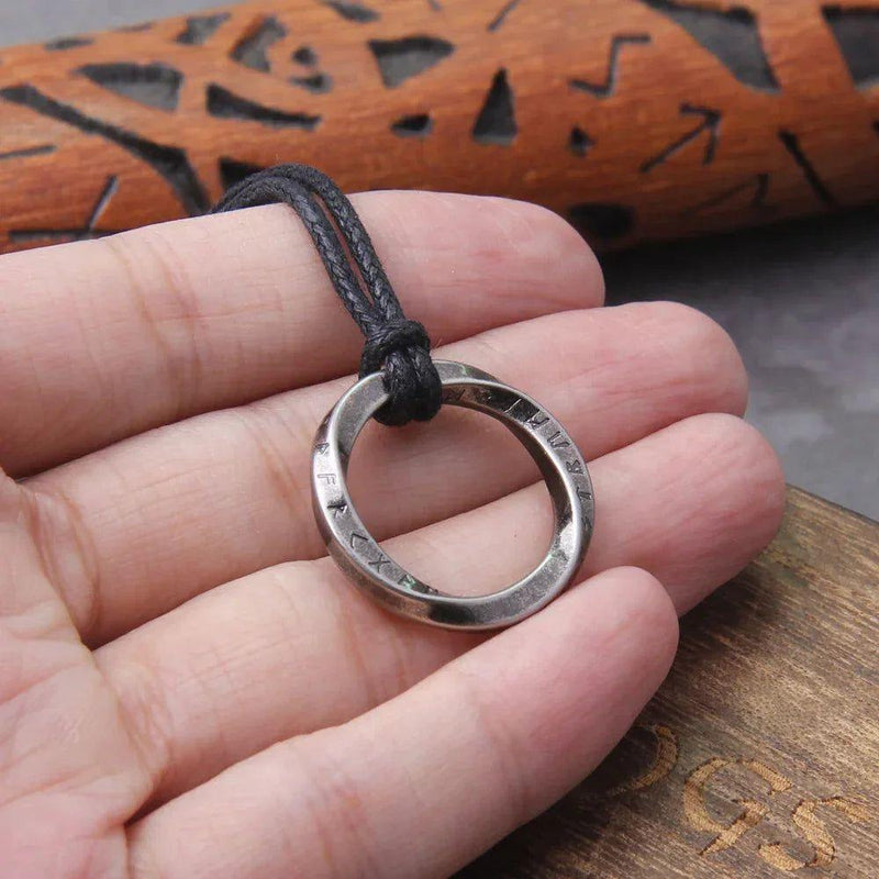 Viking Rune Inspired Stainless Steel Pendant Necklace for Men - Vintage Concentric Ring Design