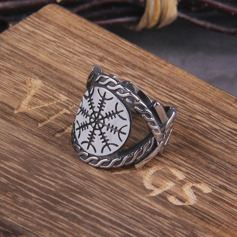 Viking Runic Aegishjalmur Ring - Men's Vintage Vegvisir Cocktail Jewelry