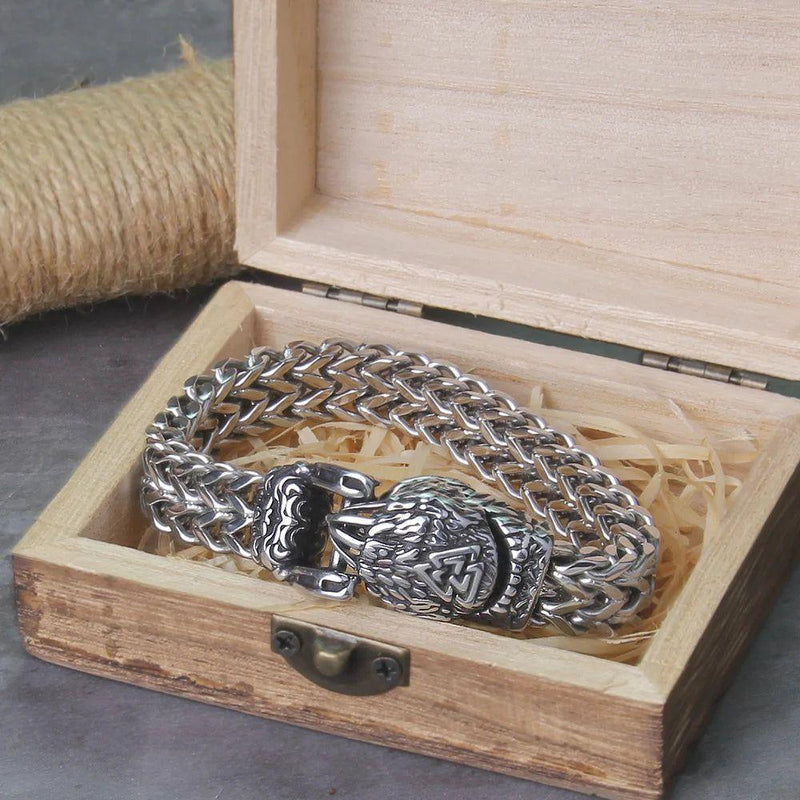 Viking Spirit Wolf Head Bracelet for Men - Stainless Steel Punk Biker Jewelry with Adjustable Mesh Chain