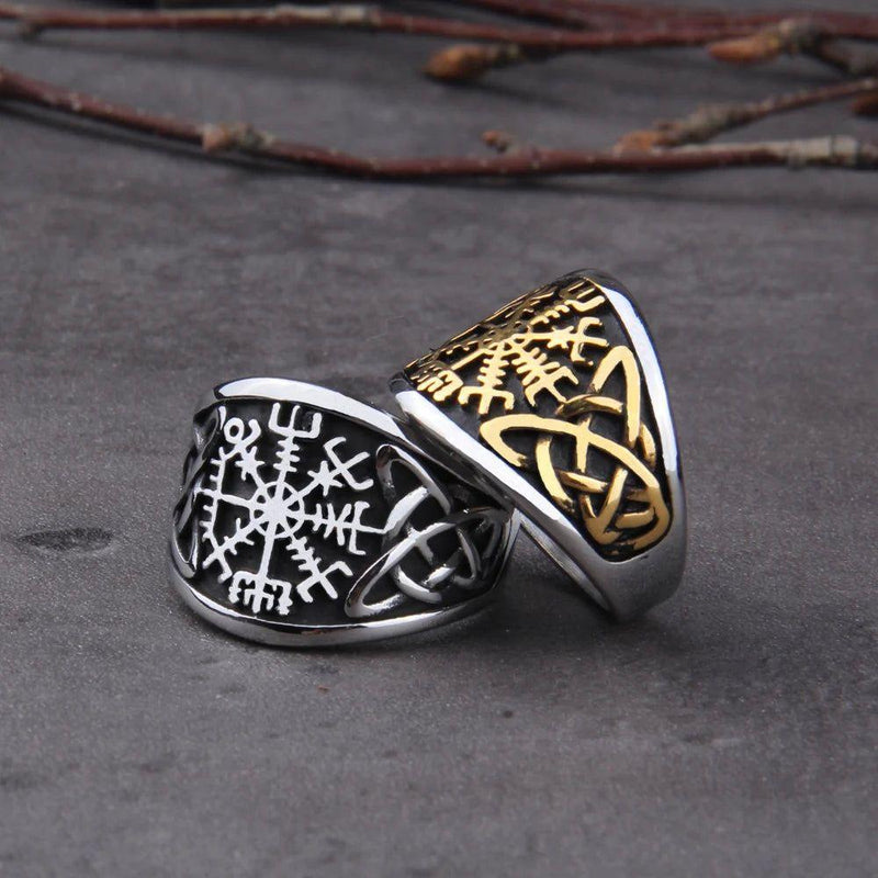 Viking Vegvisir Stainless Steel Statement Ring for Men – Durable Nordic Odin Totem Jewelry