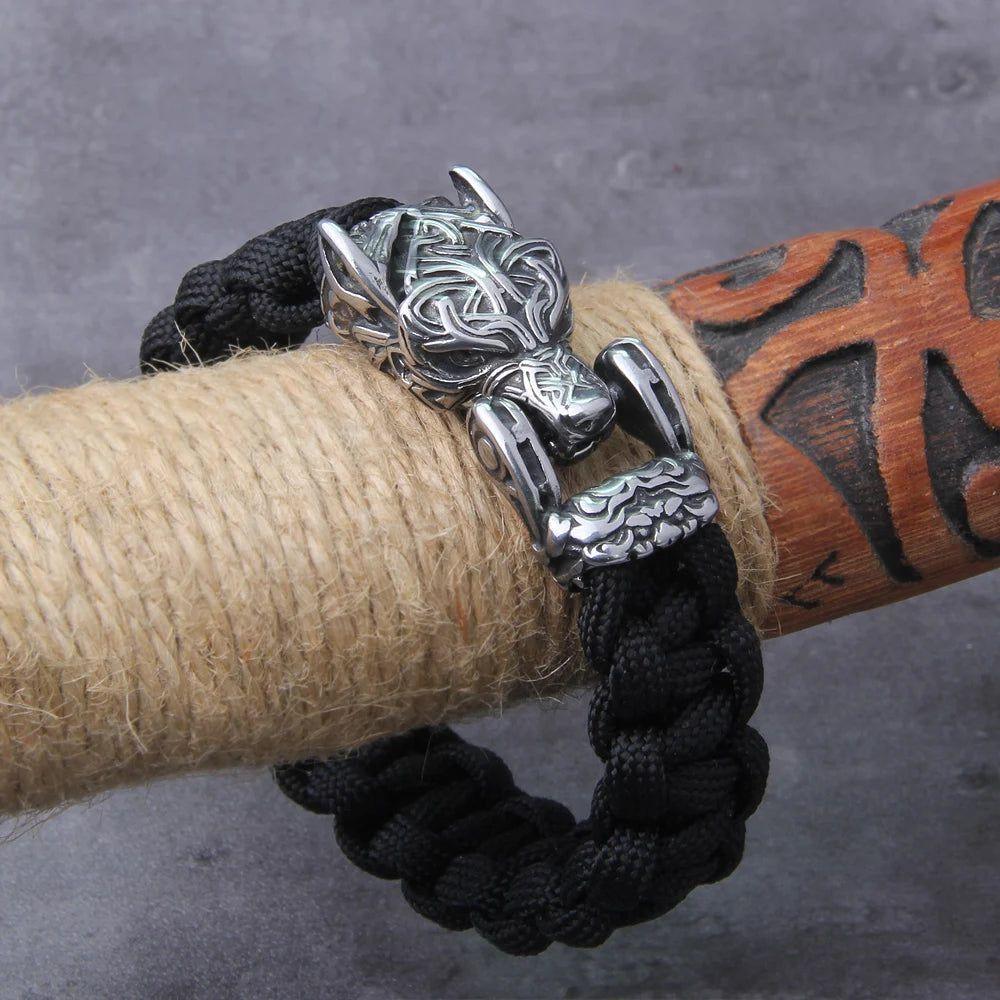 Viking Wolf Men's Bracelet - Handcrafted Punk Biker Jewelry with Open Mouth Design