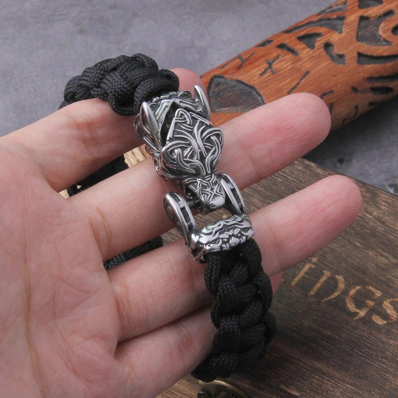 Viking Wolf Men's Bracelet - Handcrafted Punk Biker Jewelry with Open Mouth Design