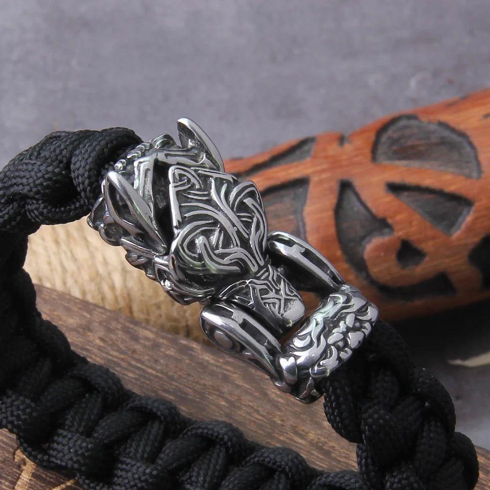 Viking Wolf Men's Bracelet - Handcrafted Punk Biker Jewelry with Open Mouth Design