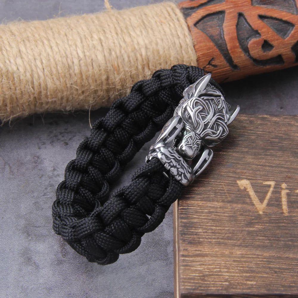 Viking Wolf Men's Bracelet - Handcrafted Punk Biker Jewelry with Open Mouth Design