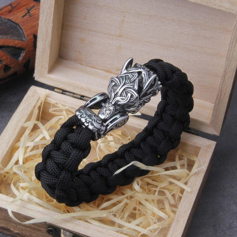 Viking Wolf Men's Bracelet - Handcrafted Punk Biker Jewelry with Open Mouth Design