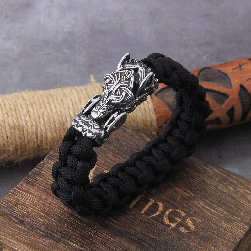 Viking Wolf Men's Bracelet - Handcrafted Punk Biker Jewelry with Open Mouth Design