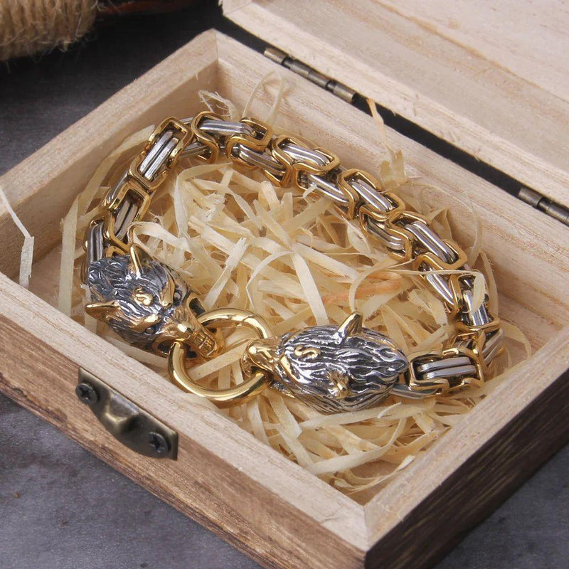 Viking Wolf Stainless Steel Bracelet for Men - Never Fade Punk Biker Jewelry