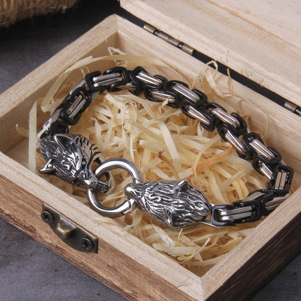 Viking Wolf Stainless Steel Bracelet for Men - Never Fade Punk Biker Jewelry